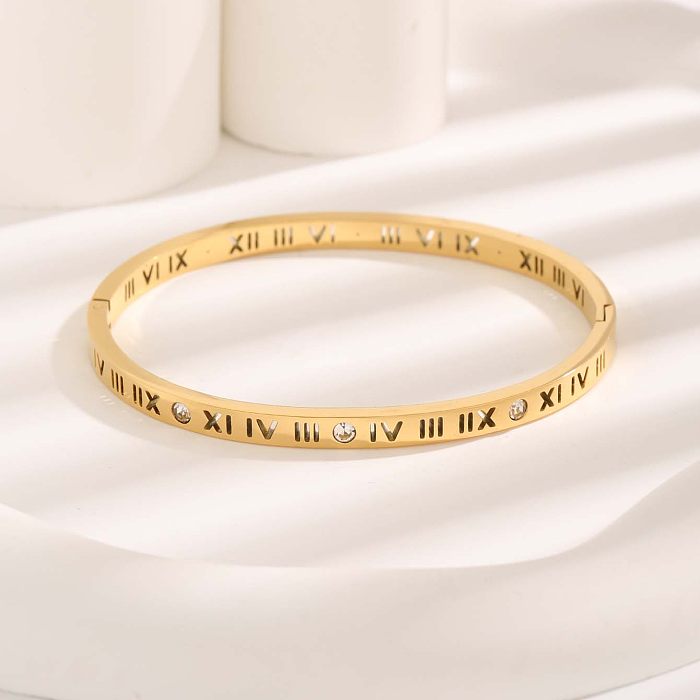 Bracelet en Zircon plaqué or, en acier titane, chiffres romains ronds de Style moderne, en vrac