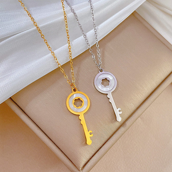 Modern Style Simple Style Key Shell Stainless Steel Inlay Shell Pendant Necklace