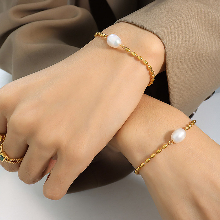 Fashion Geometric Titanium Steel Plating Pearl Bracelets