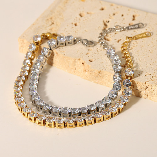 Simple Style Solid Color Stainless Steel Plating Inlay Zircon 18K Gold Plated Bracelets