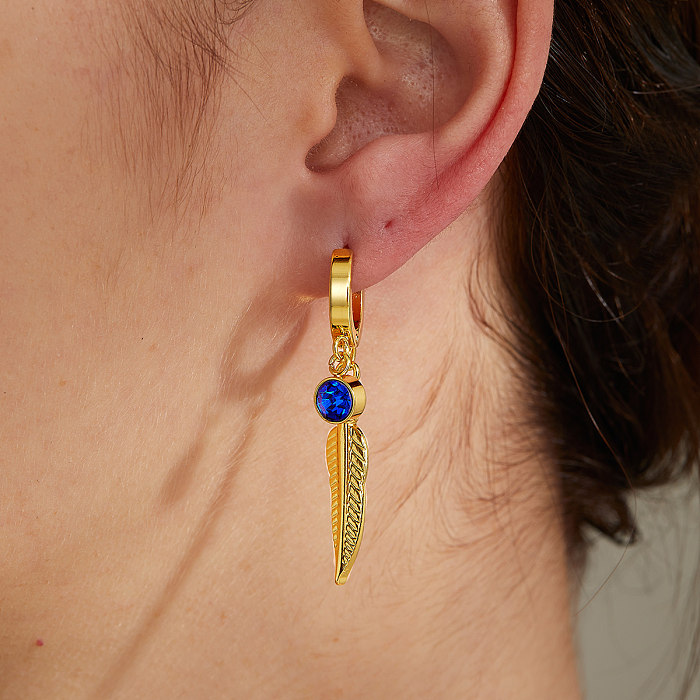 Boucles d'oreilles pendantes à pampilles plaquées en acier inoxydable, plumes croisées élégantes, 1 paire