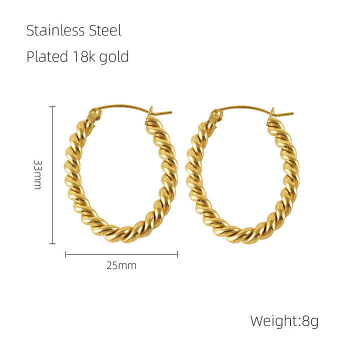 1 par de brincos de argola banhados a ouro 18K, estilo moderno, simples, espiral, listra, aço inoxidável
