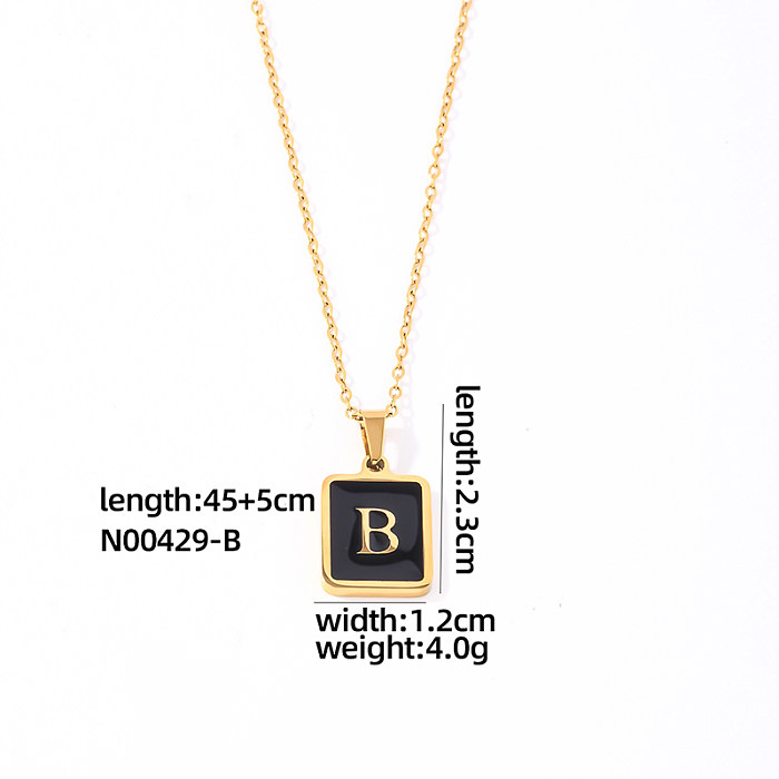 Collier avec pendentif en coquillage plaqué or, lettre rectangulaire de Style Simple, en acier inoxydable, en vrac