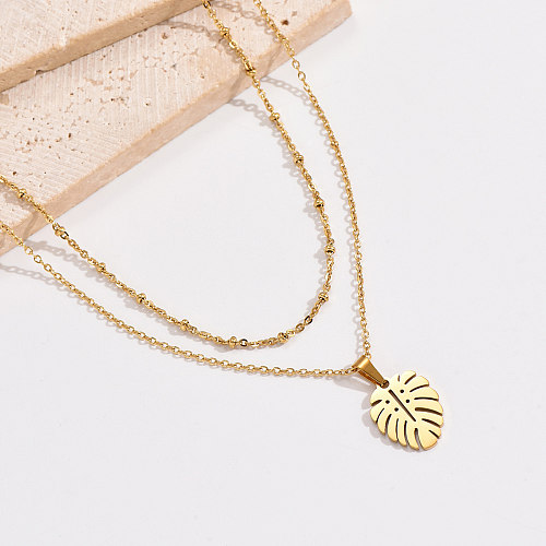 Simple Style Korean Style Leaves Stainless Steel  Polishing 14K Gold Plated Necklace