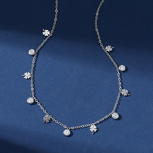 1 collar de borla de trébol de cuatro hojas con diamantes de acero inoxidable de estilo frío, cadena para clavícula, regalo de cumpleaños para mujer