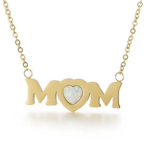 Mode einfache Buchstaben MOM herzförmige Edelstahl Halskette