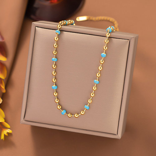 Streetwear Color Block Stainless Steel Beaded Enamel Plating Necklace
