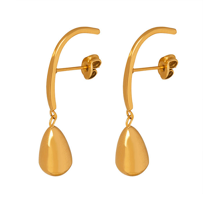1 Paar lässige, schlichte Ohrringe aus Edelstahl mit Wassertropfenbeschichtung und 18-Karat-Vergoldung