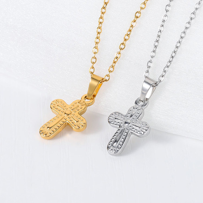 Collier pendentif croix artistique en acier inoxydable plaqué or 18 carats, vente en gros