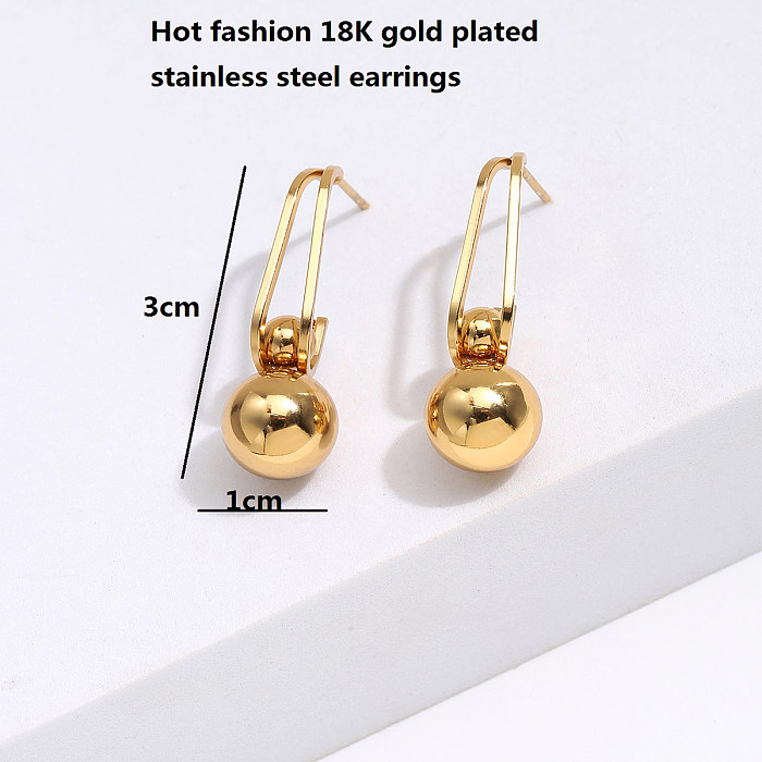 أزياء بسيطة مجوهرات الفولاذ المقاوم للصدأ مطلي 18K الذهب الكرة الأقراط الرجعية