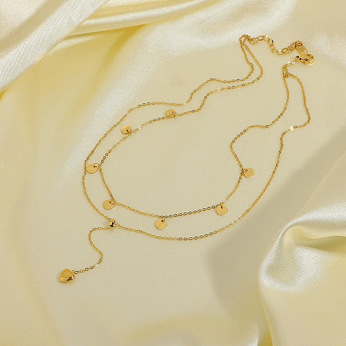 Bijoux en gros petits disques pendentif en forme de Y Double couche en acier inoxydable collier bijoux