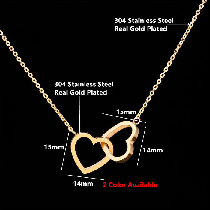 Collier pendentif double cœur en acier inoxydable, bijoux