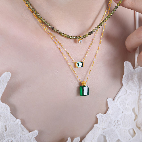 Elegant Luxurious Geometric Beaded Stainless Steel Plating Inlay Zircon 18K Gold Plated Necklace