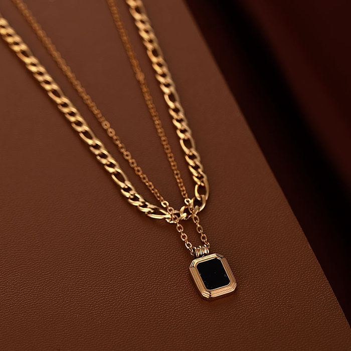 Hip-Hop Square Stainless Steel Enamel Plating Layered Necklaces