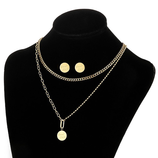 Mode mehrschichtige Schlüsselbein Titan gute Glück Ohrringe Halskette Set Großhandel Schmuck