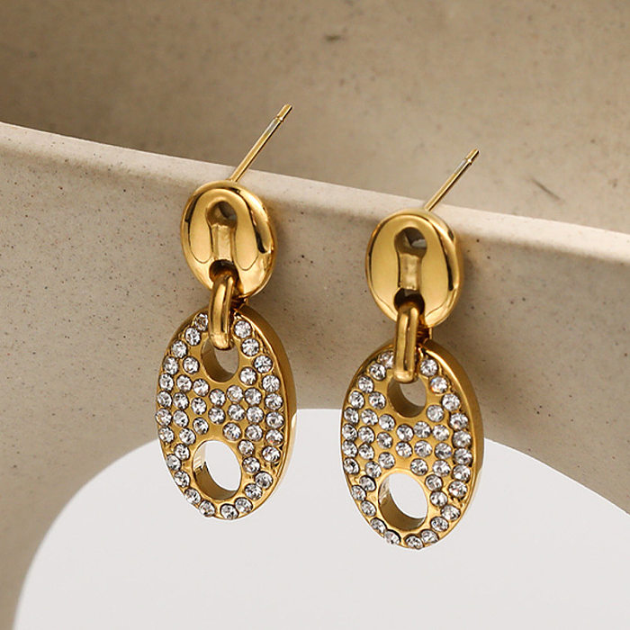 INS Style Fashion Simple Style Geometric Stainless Steel Plating Zircon Drop Earrings 1 Pair