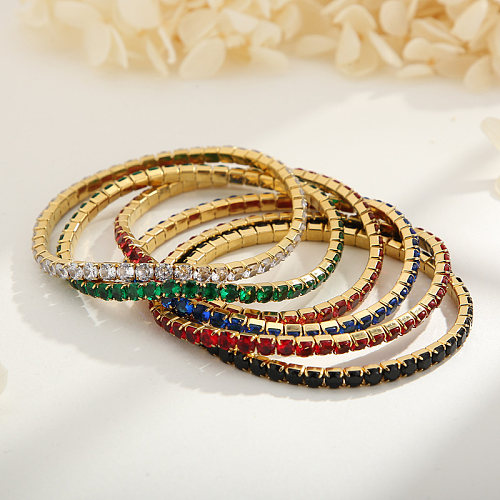 Elegante Armbänder mit einfarbiger Titanstahlbeschichtung und künstlichen Edelsteinen, 18 Karat vergoldet