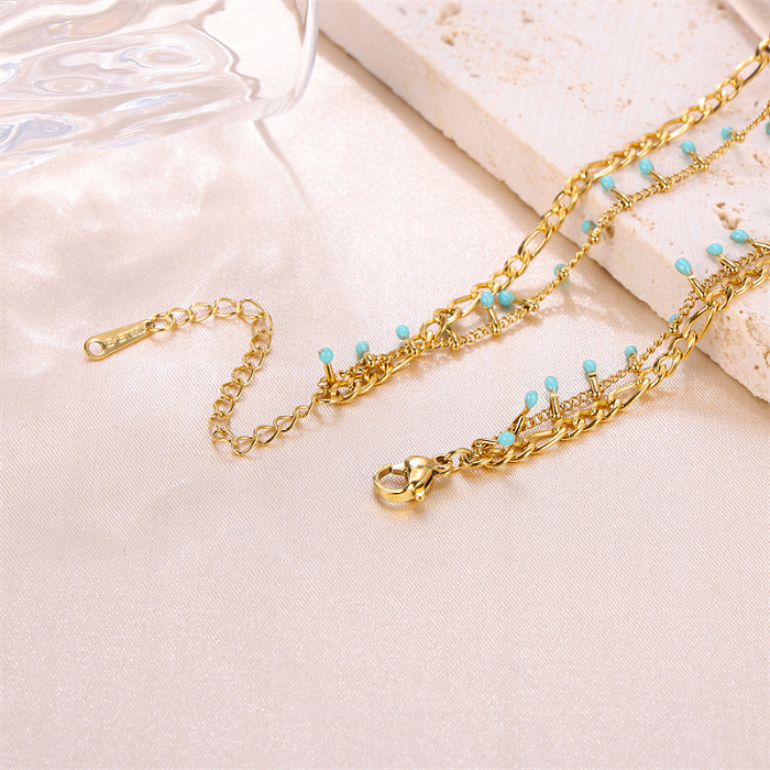 Mehrschichtige Halsketten im IG-Stil mit einfarbiger Emaille-Beschichtung aus Edelstahl und 18-karätigem Gold