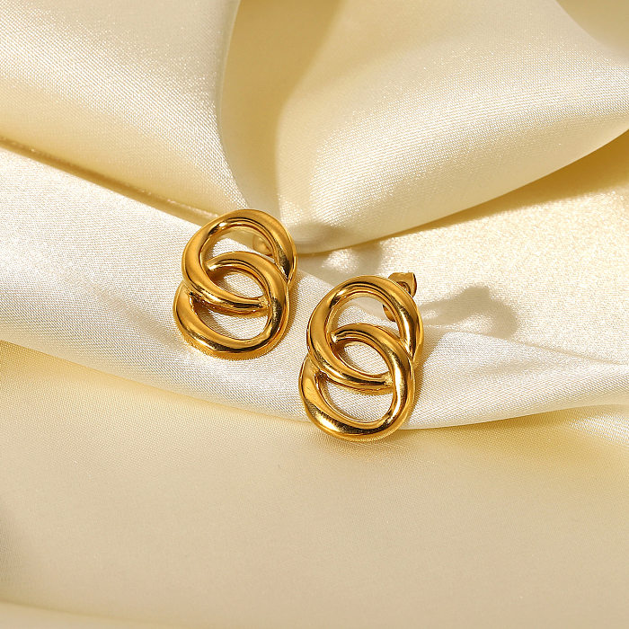 Simple 18K Gold-plated Stainless Steel  Circle Hollow Chain Short Earrings Wholesale