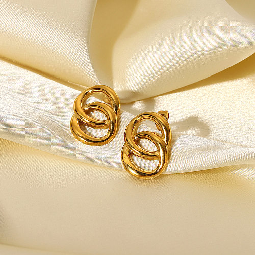 Simple 18K Gold-plated Stainless Steel  Circle Hollow Chain Short Earrings Wholesale
