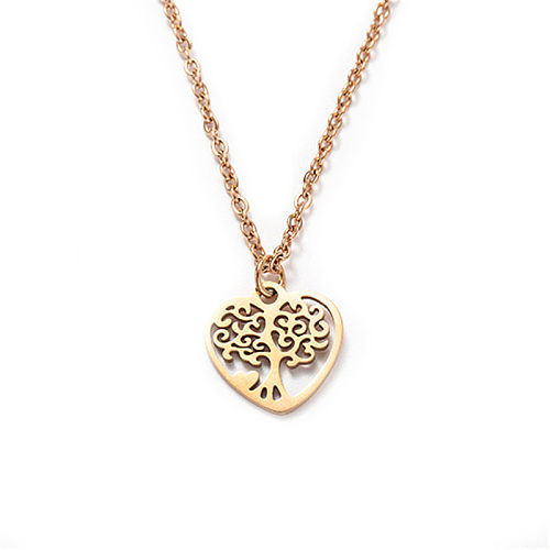 Stainless Steel Full Polished Laser Cut Peach Heart Tree Of Life Necklace