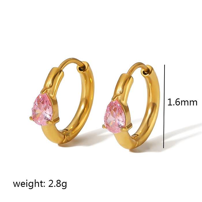 1 Pair Simple Style Round Rectangle Polishing Plating Inlay Stainless Steel  Zircon 18K Gold Plated Earrings