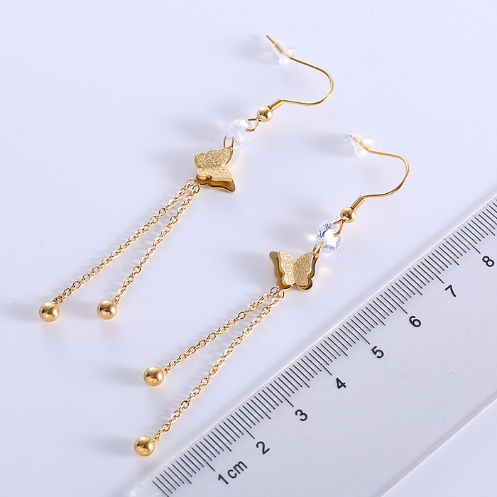 1 Pair Casual Sweet Classic Style Butterfly Inlay Stainless Steel  Zircon 18K Gold Plated Rose Gold Plated Drop Earrings
