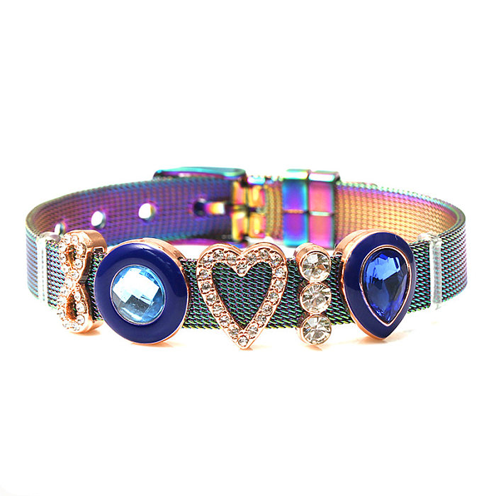 Cute Number Heart Shape Horse Stainless Steel Alloy Plating Inlay Rhinestones Bangle