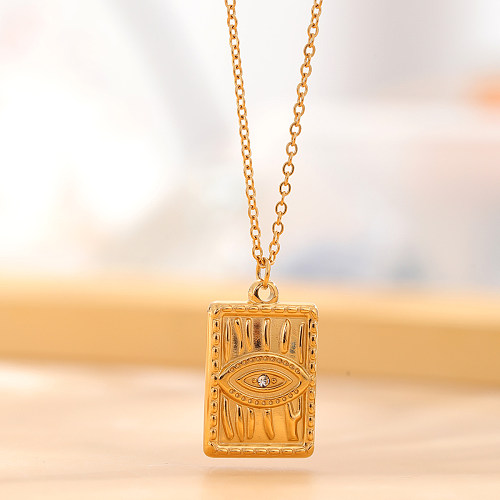 Retro Moon Eye Stainless Steel Plating Inlay Rhinestones Gold Plated Pendant Necklace