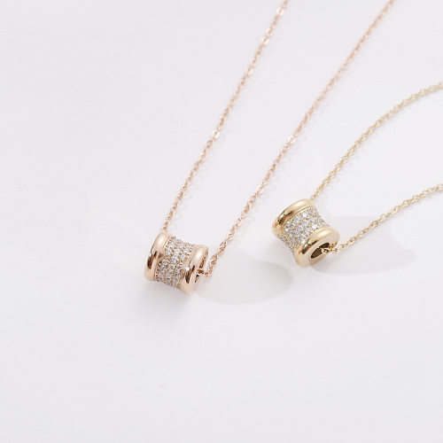 Elegant Lady Geometric Stainless Steel  Inlay Zircon Rose Gold Plated Gold Plated Pendant Necklace