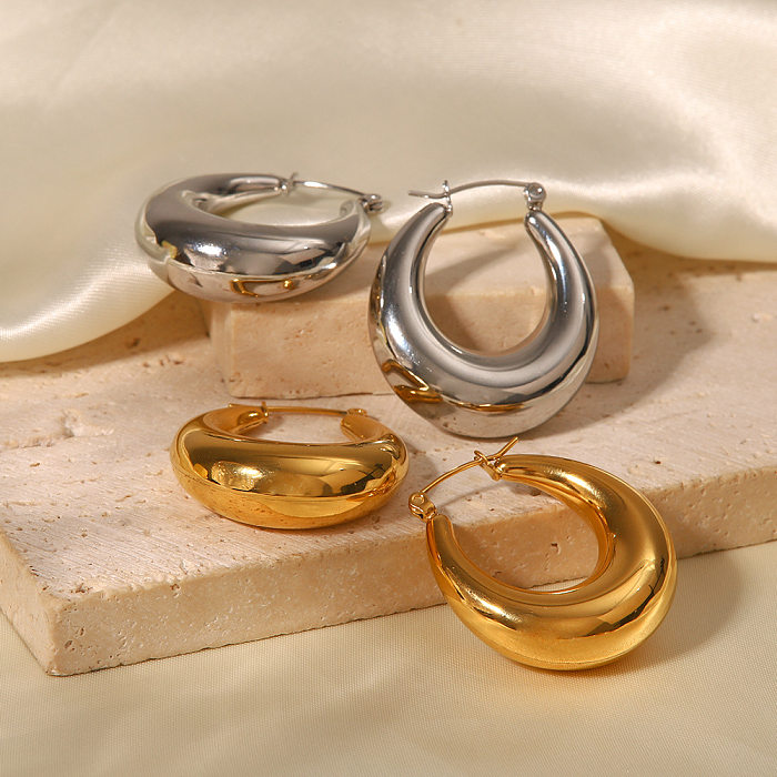 1 Paar lässige, schlichte, runde Ohrringe aus Edelstahl mit 18-Karat-Vergoldung