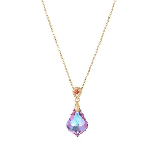 IG Style Shiny Water Droplets Stainless Steel Plating Inlay Crystal Pendant Necklace