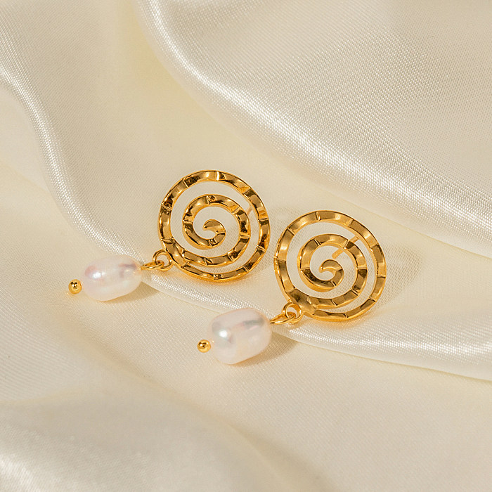 1 Paar schlichte runde Patchwork-Ohrringe aus Edelstahl mit 18-Karat-Vergoldung
