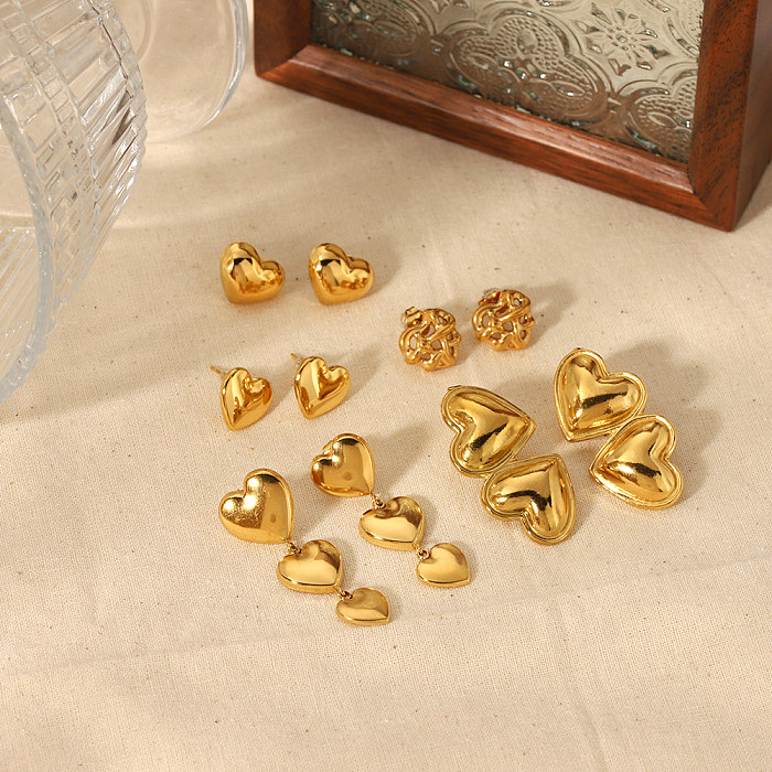 1 Pair Classic Style Heart Shape Polishing Plating Stainless Steel  18K Gold Plated Drop Earrings Ear Studs