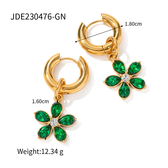 1 Pair Sweet Flower Plating Inlay Stainless Steel  Zircon 18K Gold Plated Drop Earrings