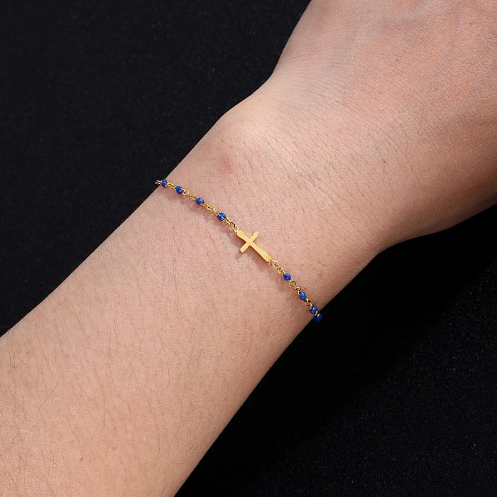 Moda simples cruz geométrica mulheres pulseira de aço inoxidável