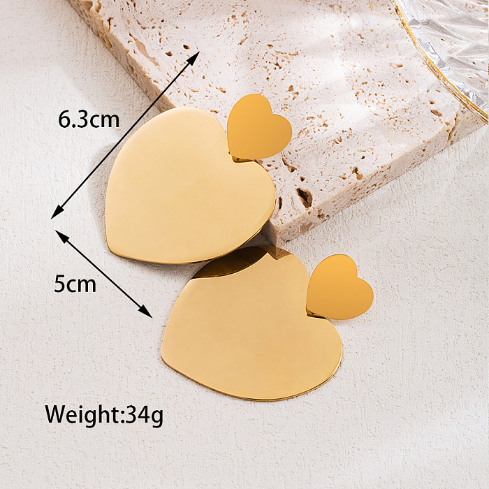 1 Pair Elegant Luxurious Water Droplets Heart Shape Solid Color Irregular Plating Stainless Steel  18K Gold Plated Drop Earrings