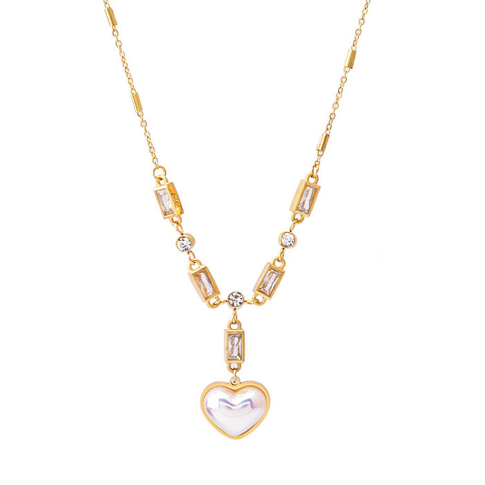Glam Four Leaf Clover Heart Shape Stainless Steel Plating Artificial Pearls Necklace