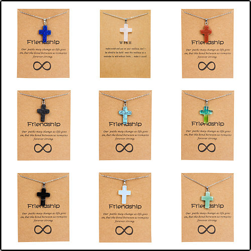 Schlichter Stil Kreuz-Anhänger-Halskette aus Edelstahl mit Naturstein-Edelstahlbeschichtung