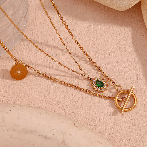 Vintage Style Classic Style Solid Color Stainless Steel  Plating 18K Gold Plated Layered Necklaces