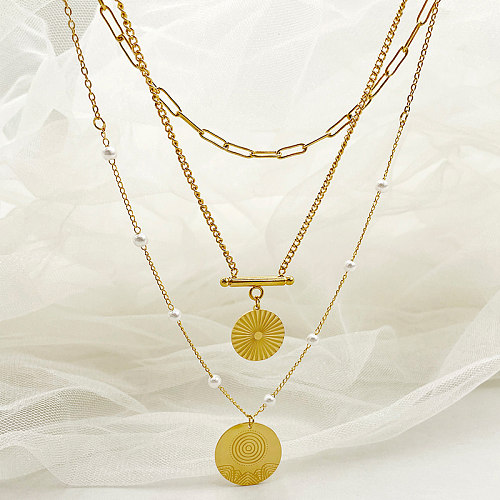 Simple Style Commute Round Stainless Steel  Gold Plated Three Layer Necklace In Bulk