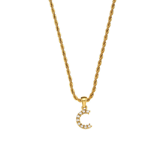 Collier pendentif en acier inoxydable avec lettres de mode, incrustation de placage de perles, colliers en acier inoxydable