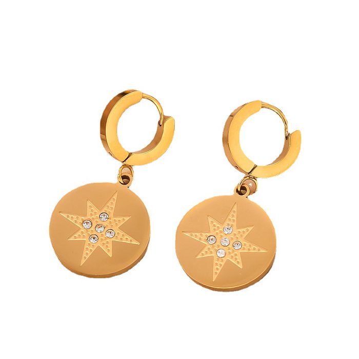 1 Pair Casual Roman Style Star Leaves Butterfly Enamel Plating Inlay Stainless Steel Zircon 18K Gold Plated Drop Earrings