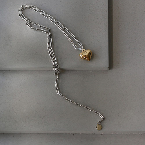 Goldene dreidimensionale einfarbige Herz-Edelstahl-Halskette Großhandelsschmuck