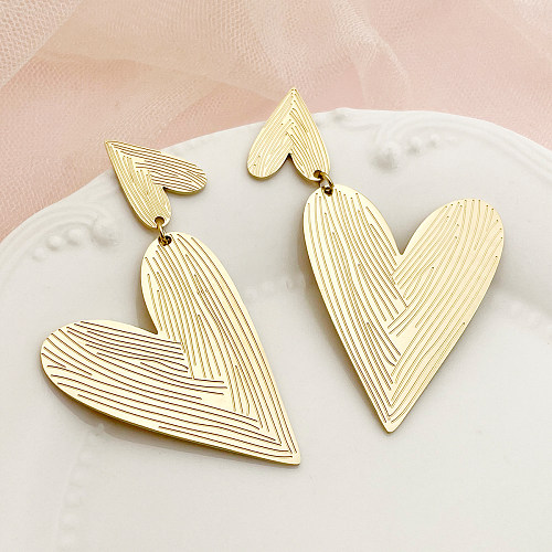 1 Pair Exaggerated Lady Stripe Heart Shape Stainless Steel  Polishing Plating Gold Plated Drop Earrings