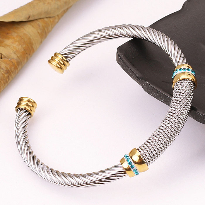 Fashion C Shape Titanium Steel Plating Artificial Diamond Bangle