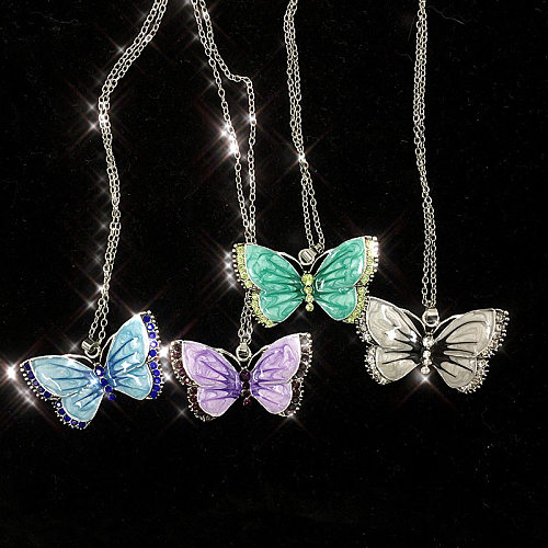 Süße Schmetterlings-Halskette mit Anhänger aus Edelstahl mit Strasssteinen