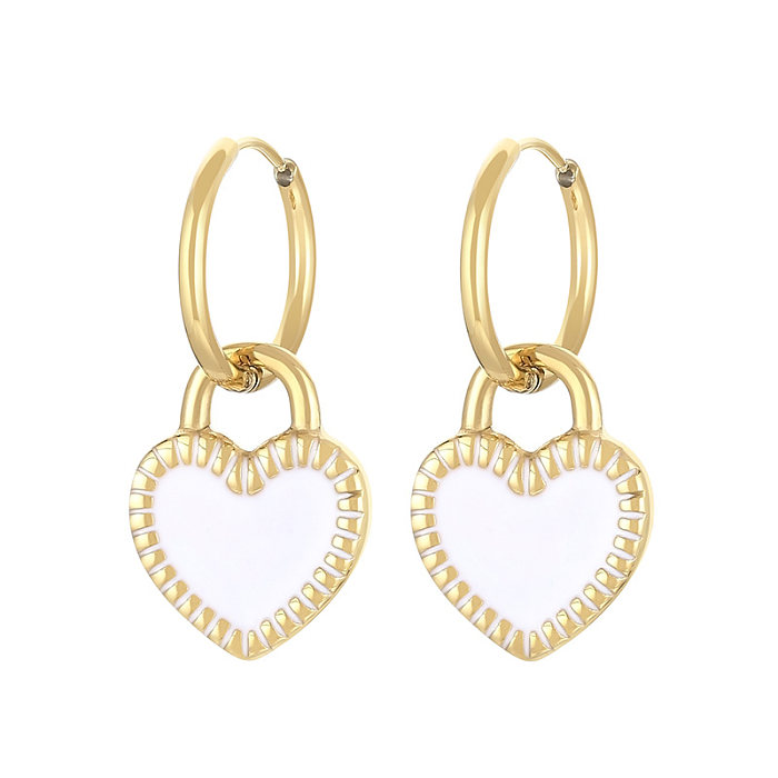 1 paire de boucles d'oreilles pendantes en acier inoxydable plaqué or 18 carats, Style moderne, Streetwear, en forme de cœur, plaqué époxy