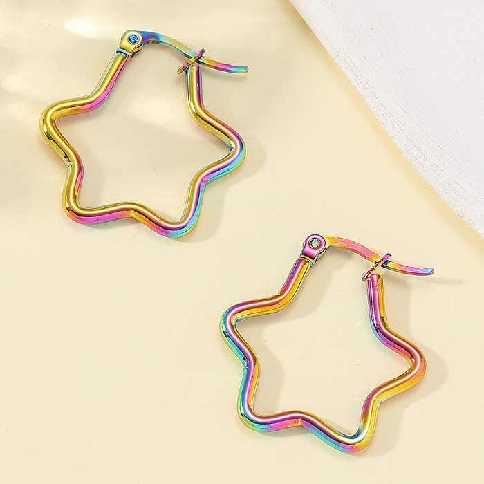 1 Pair Simple Style Pentagram Polishing Stainless Steel Earrings