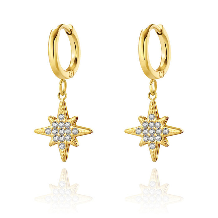 Fashion Star Stainless Steel Drop Earrings Plating Inlay Artificial Diamond Stainless Steel  Earrings